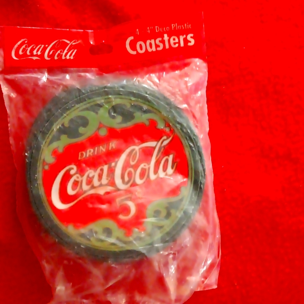 Coca Cola Deco Plastic Coasters with rimmed edge
